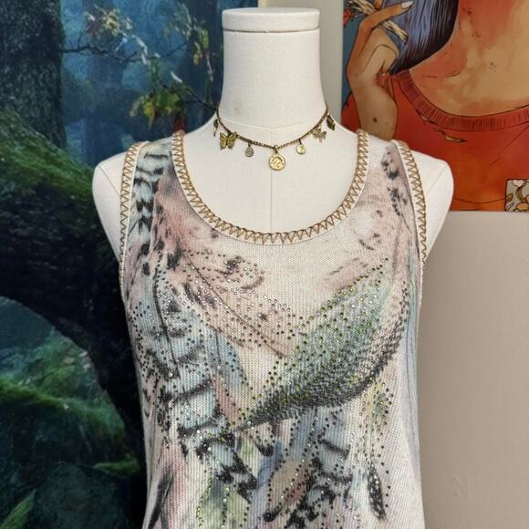 boho rhinestone feather tunic mini dress vocal small cover up festival - Picture 4 of 7